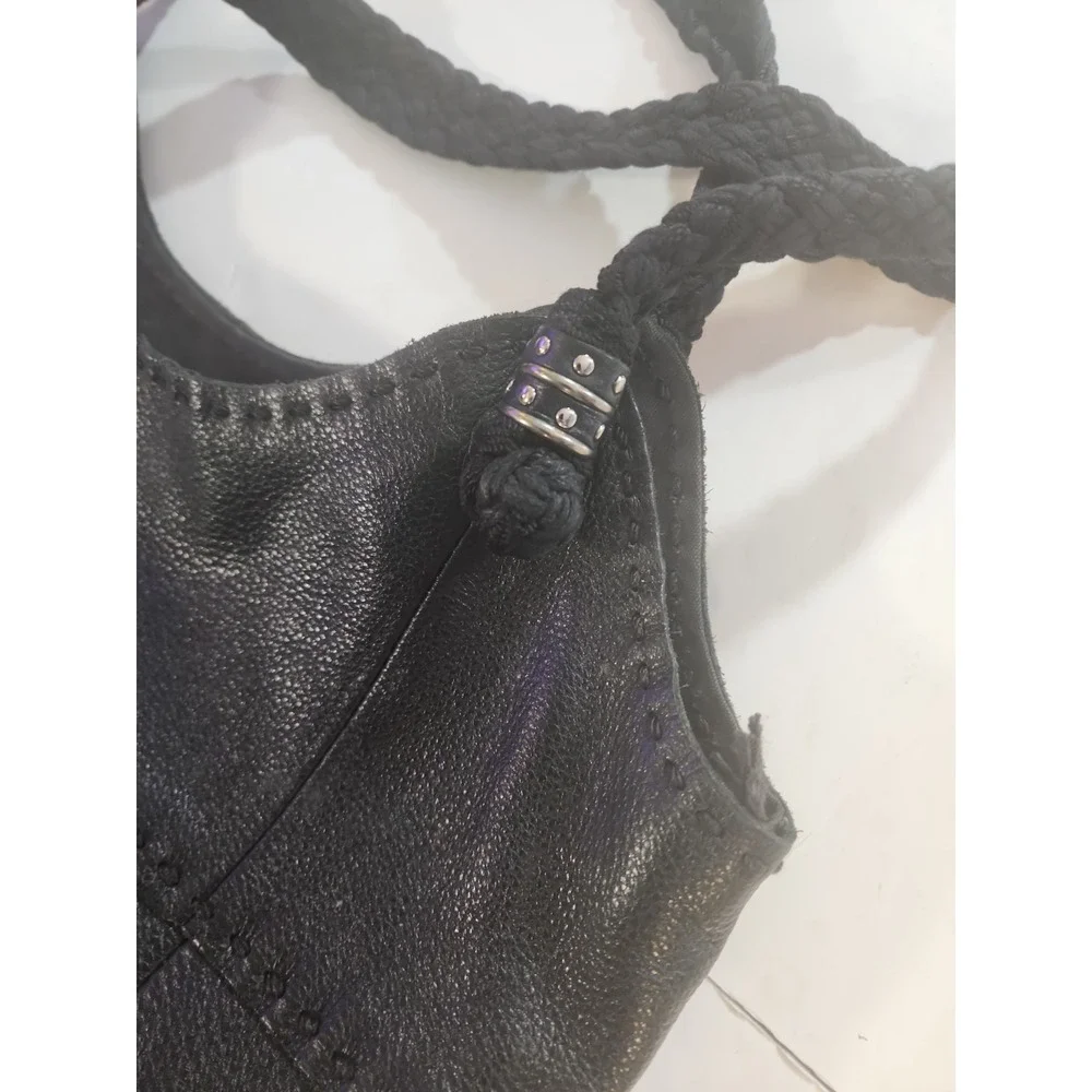 The‎ Sak Indio Black Leather Hobo Bag Braided Strap Boho Slouchy Shoulder Purse